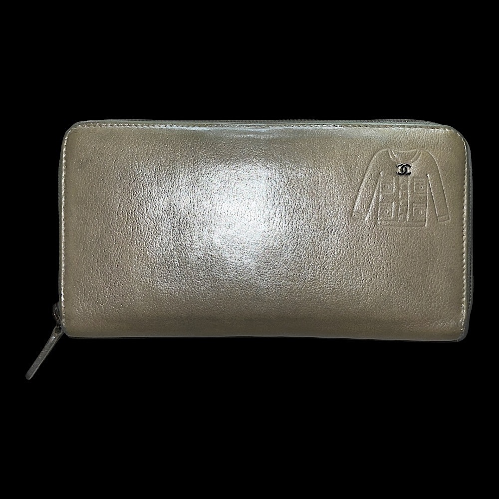Chanel Long Zip Around Zippy Wallet CC Jacket Motif Leather Champagne Gold RARE - Picture 7 of 17